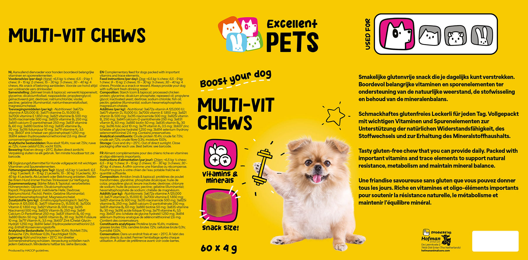 excellent pets multi-vit 60 броя меки дъвчащи лакомства за кучета - етикет