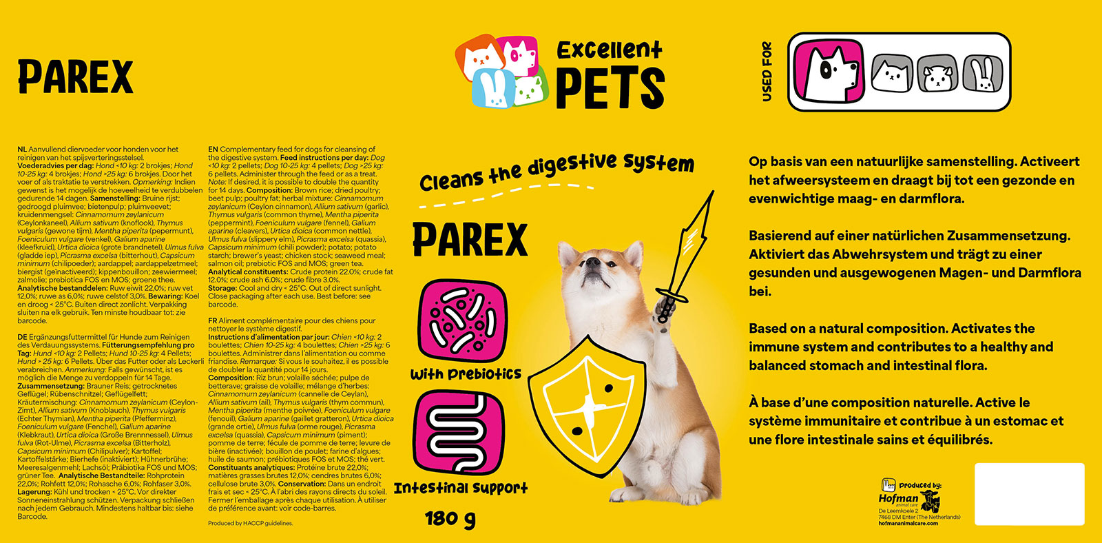 хранителна добавка за кучета excellent pets 180 г - 100% натурална - етикет на кутията