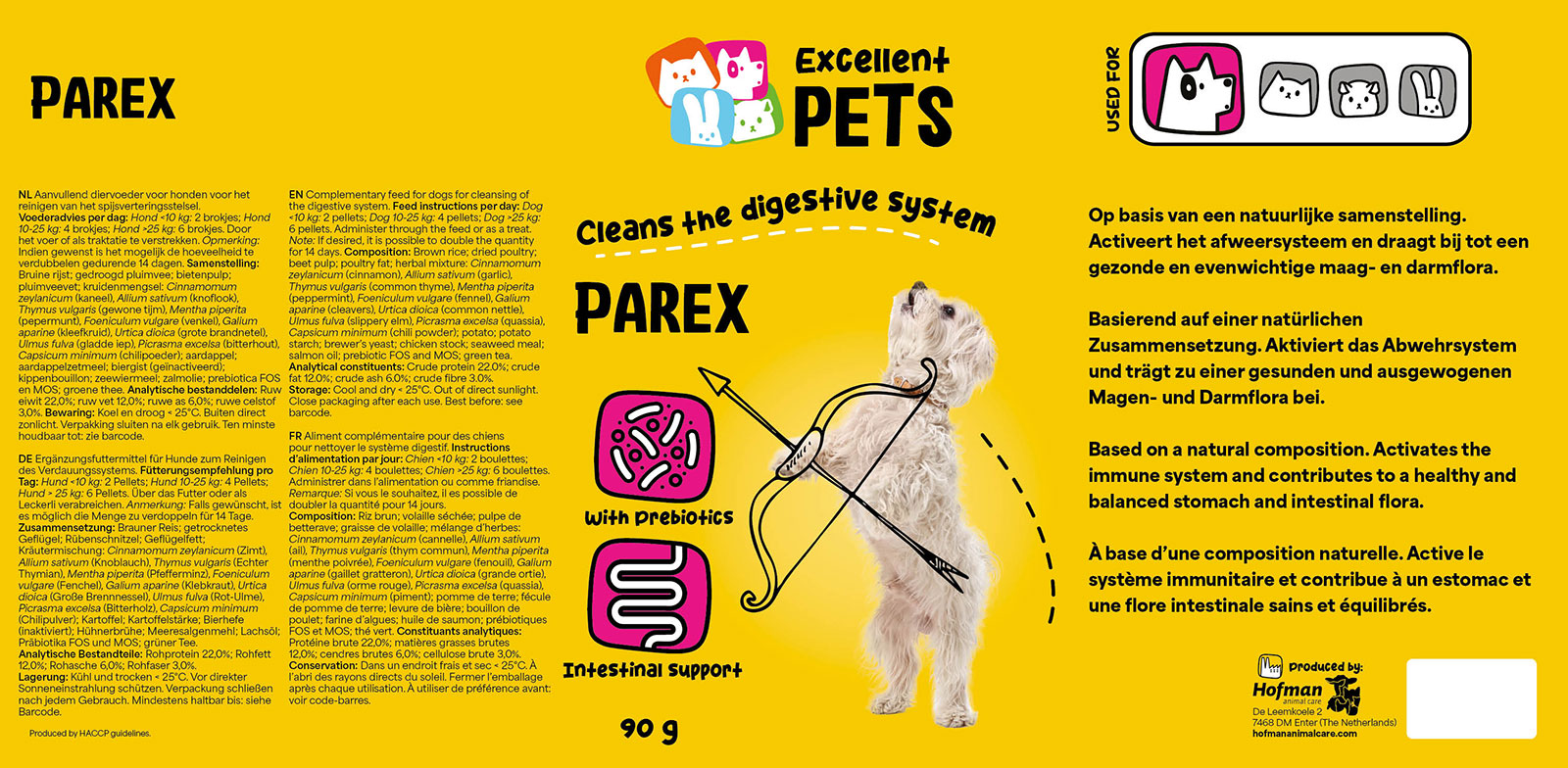 хранителна добавка за кучета excellent pets 90 г - 100% натурална - етикет на кутията