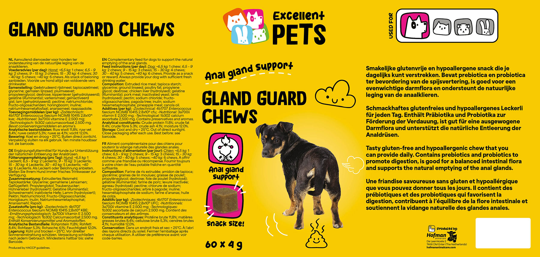 лакомства за кучета excellent pets gland guard 60 броя - снимка етикет