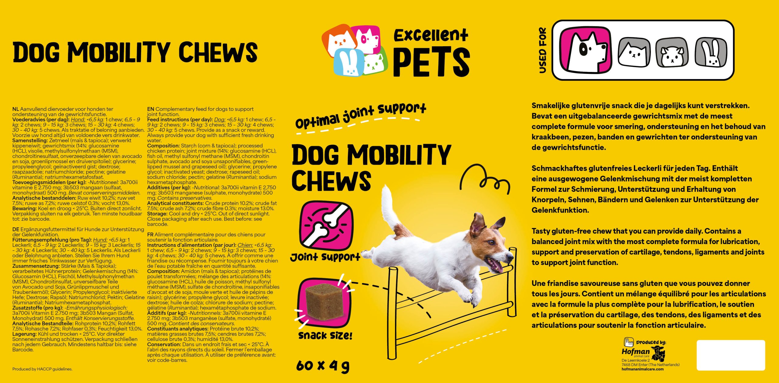 лакомства за мобилност на кучета excellent pets 60 броя - етикет