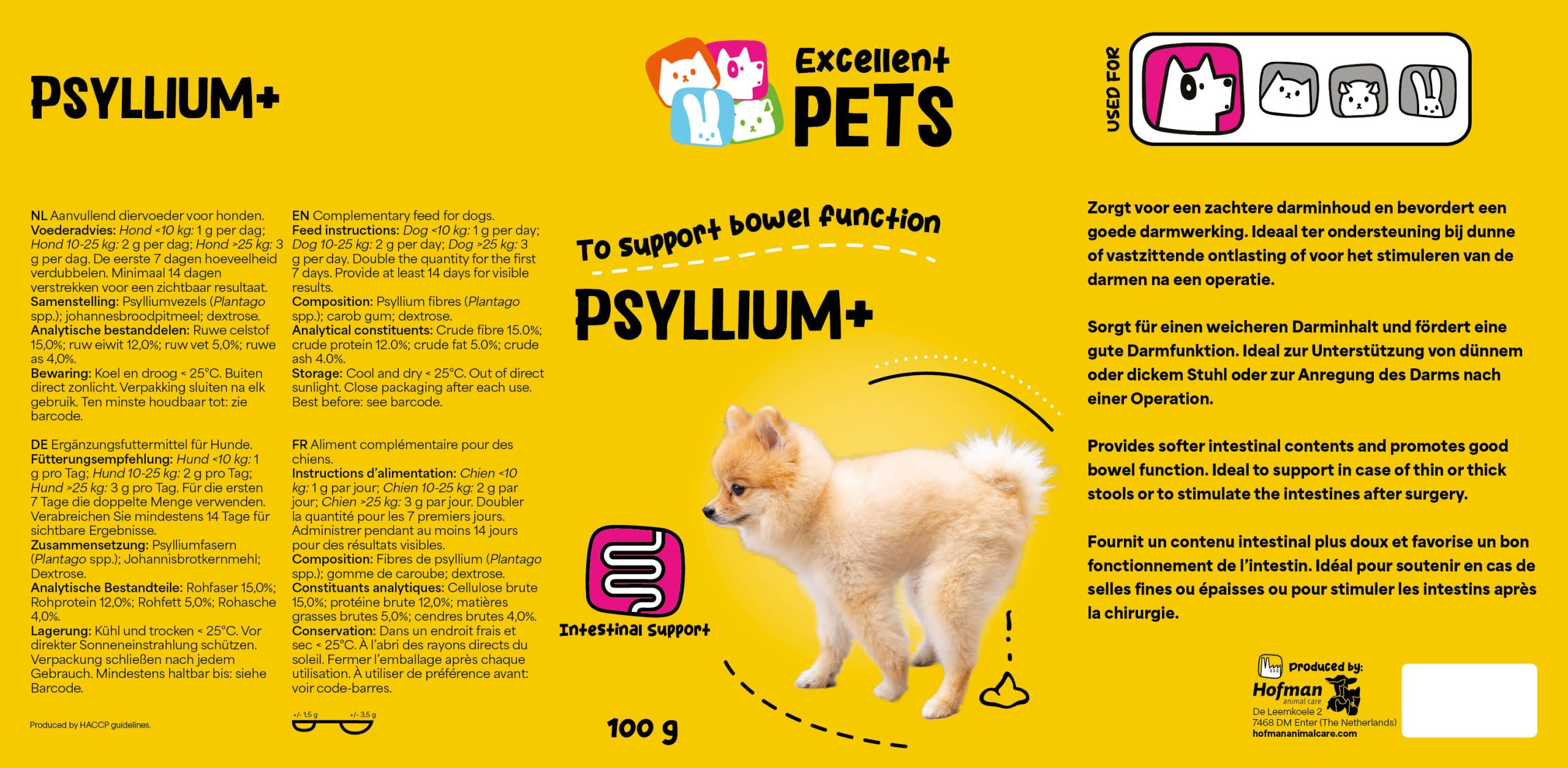 псилиум плюс за кучета excellent pets 100 г - добавка за добро храносмилане - етикет