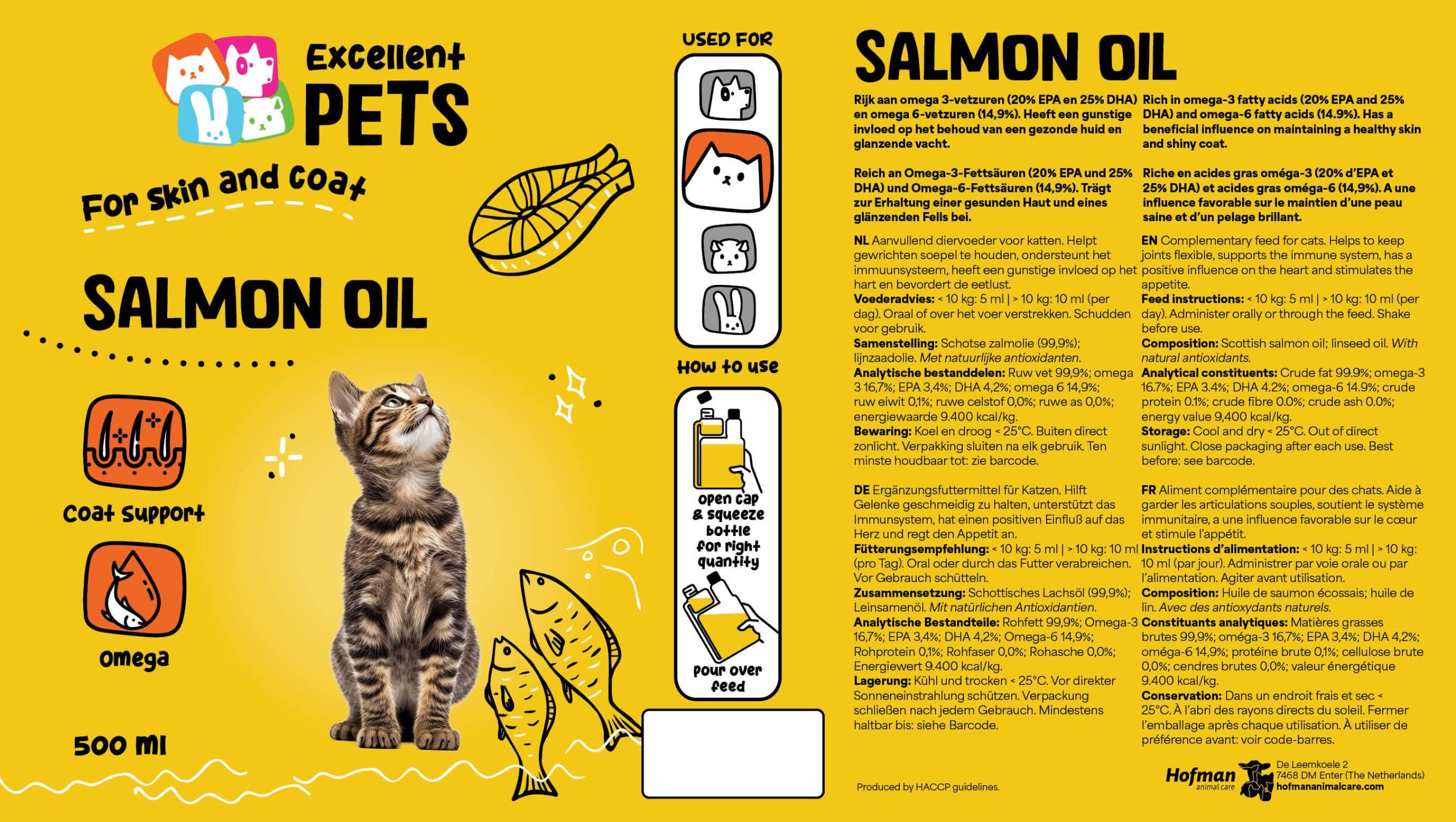 Олио от сьомга за котки Excellent Pets 500 мл - етикет