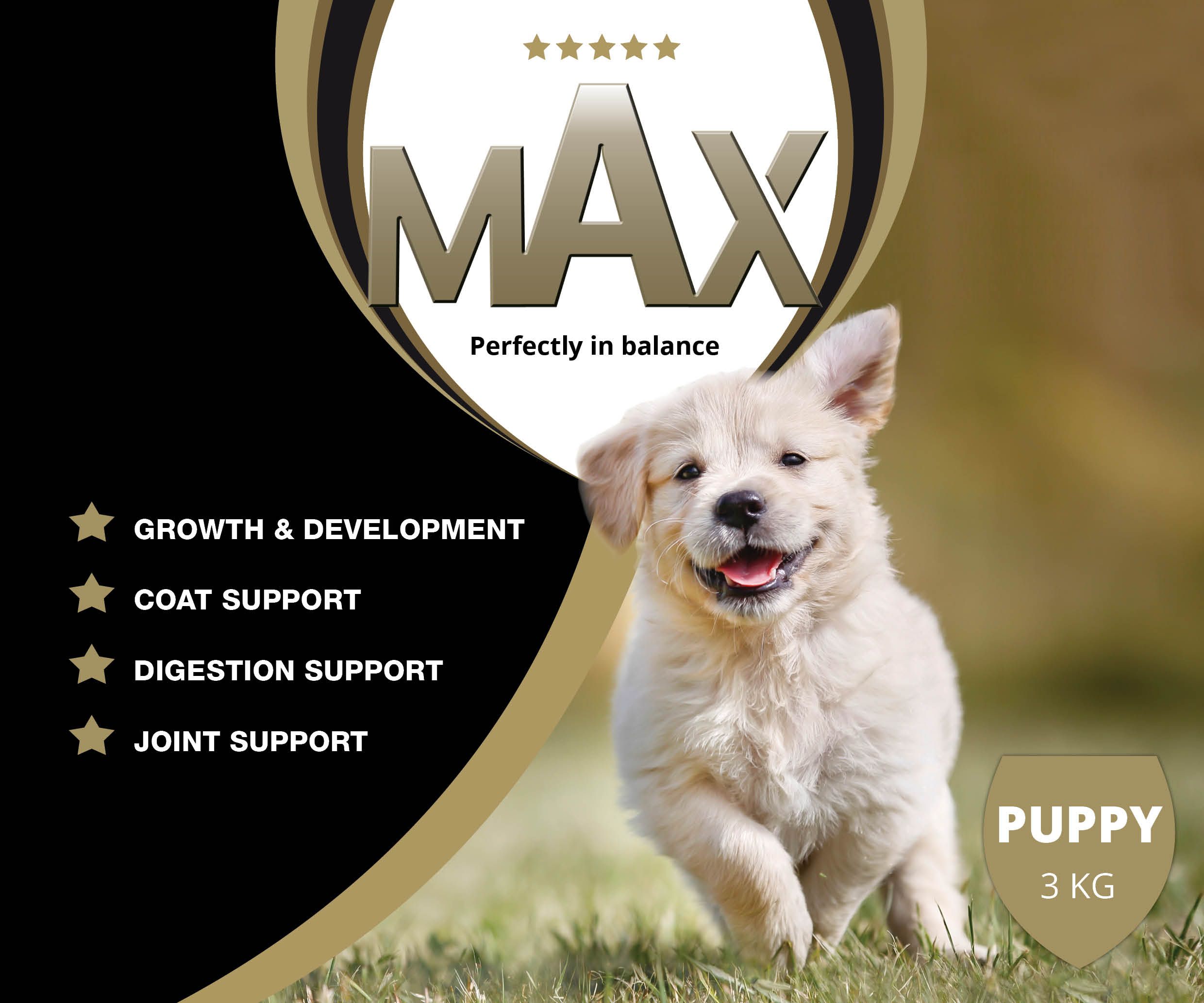 храна за малки кученца max puppy 3 кг - етикет лице