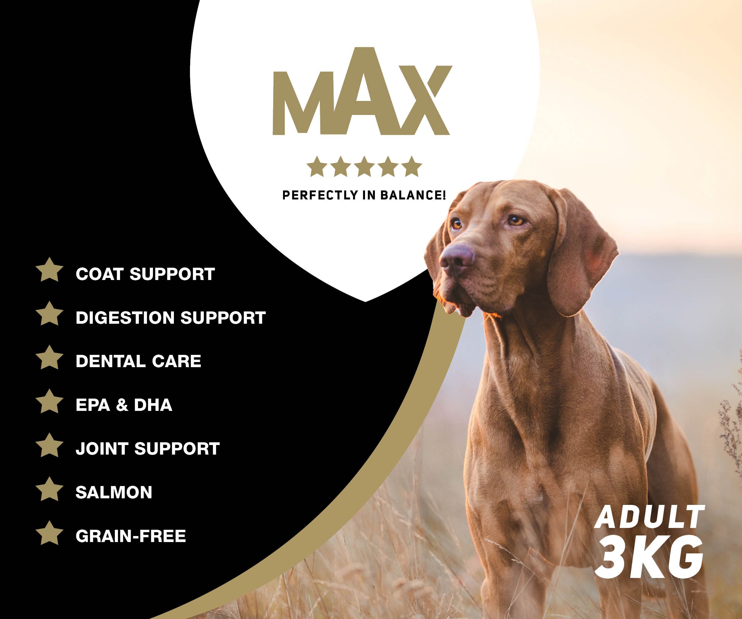 храна за възрастни кучета max adult 3 кг - етикет лице