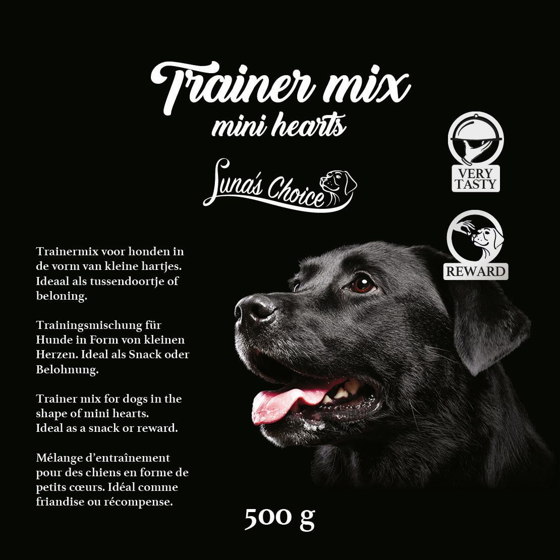 Лакомства за куче - дребни тренировъчни награди Luna's Choice Trainer Mix Hearts - етикет лице