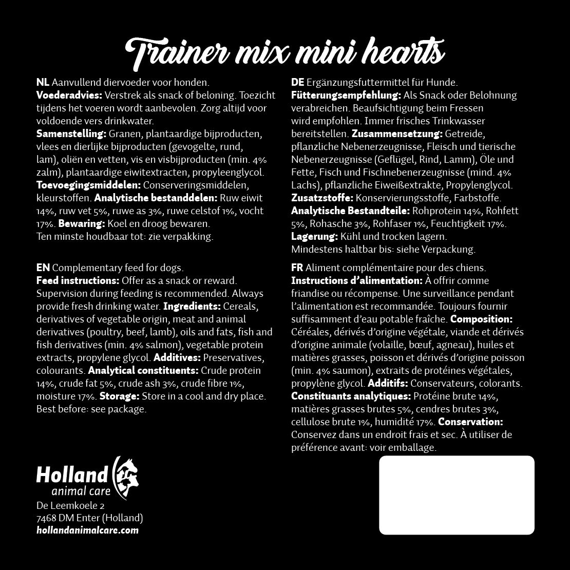 Лакомства за куче - дребни тренировъчни награди Luna's Choice Trainer Mix Hearts - етикет гръб