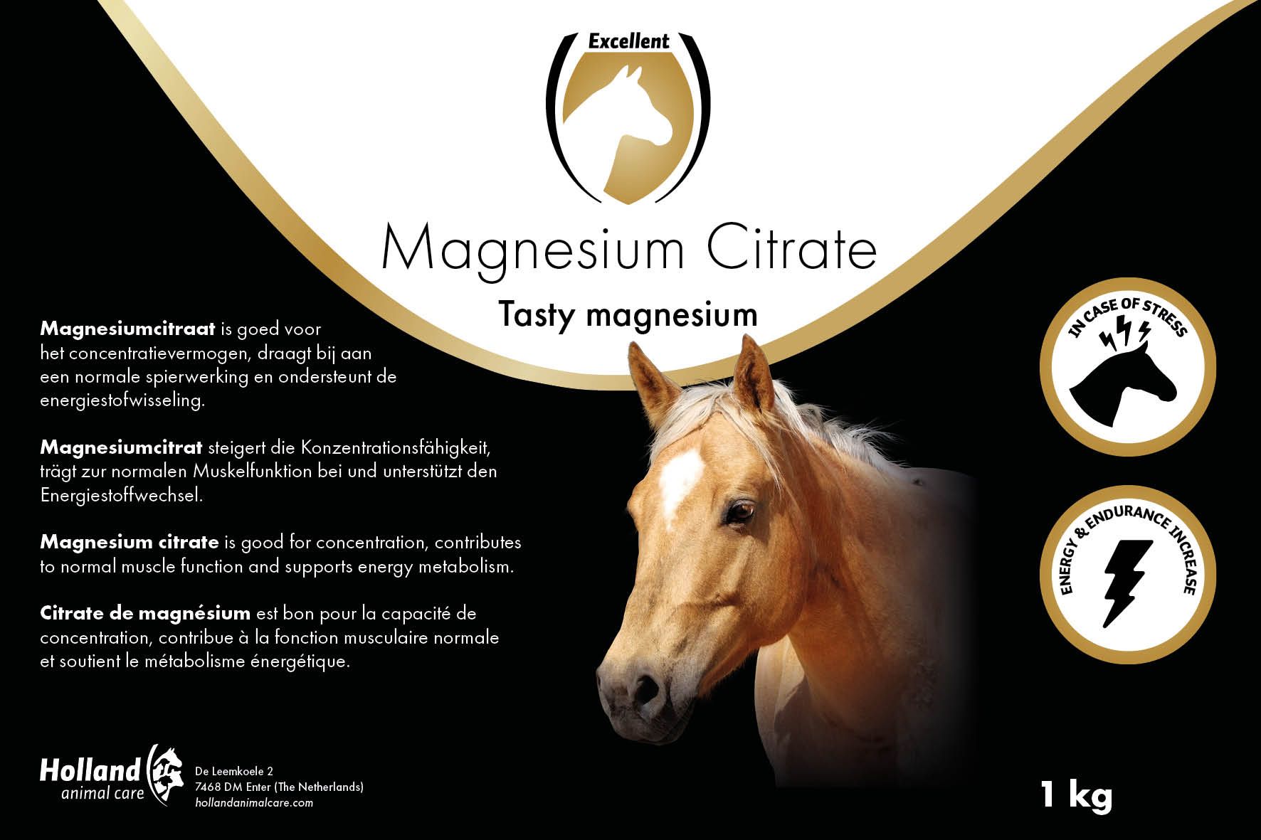 магнезиев цитрат за коне excellent horse magnesium citrate 1 кг - етикет лице