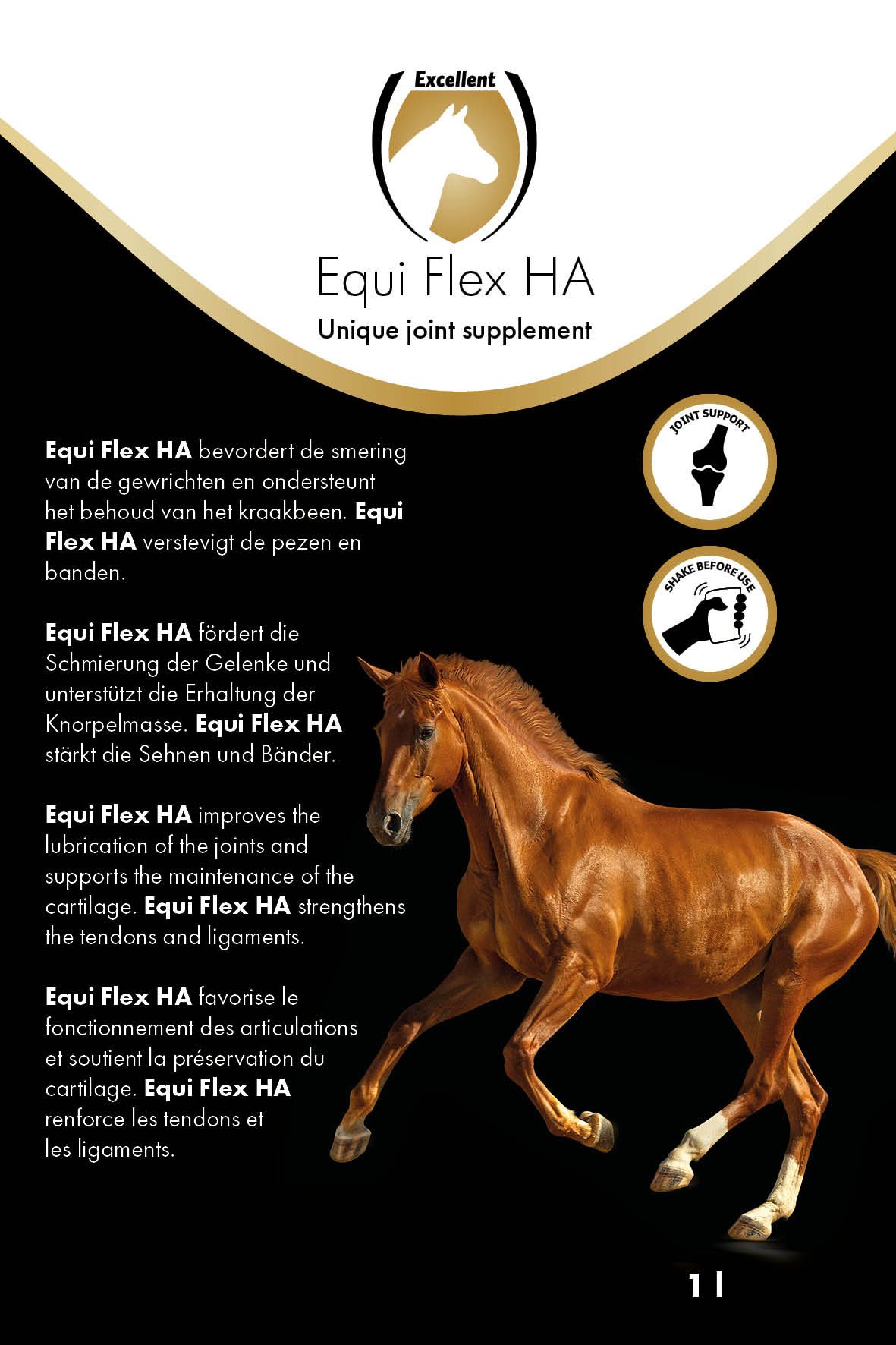 хранителна добавка за кости и стави на коне excellent horse flex ha 1 л - етикет лице